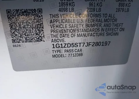 2018 Chevrolet Malibu Lt from USA, damaged, VIN 1G1ZD5ST7JF280197